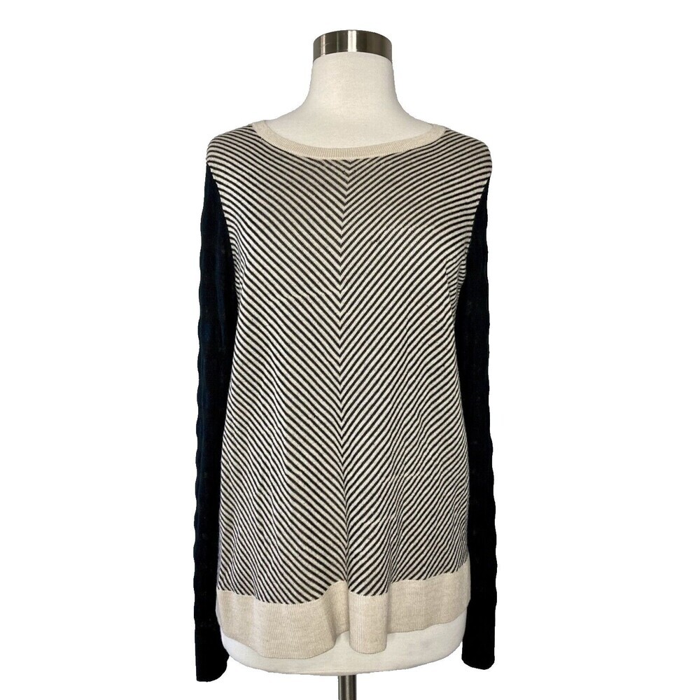 Ann Taylor LOFT Sweater Women XL Striped Geometric Top‎ Long Sleeve Round Neck
